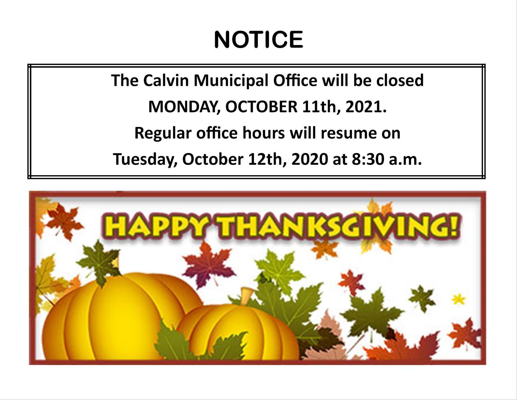 Notice - Municipal Office Closure